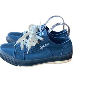 Aigle eco friendly canvas upper blue tennis casual office rugged preppy size 8.5